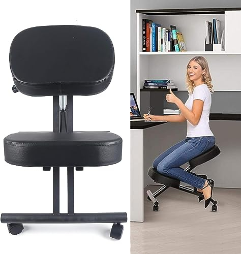 Estabeter Kniestuhl Ergonomisch Bürostuhl Computerstuhl Kniehocker Ergonomischer Wirbelsäulen Korrektur W/ 4 Rollende Räder | Schwarz | 70T x 46B x 60H cm |