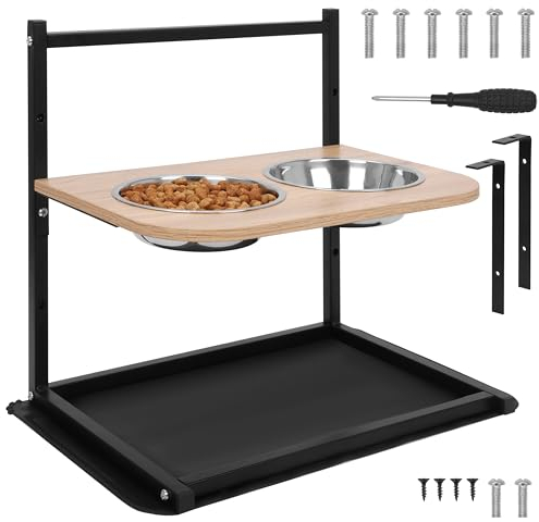 Belle Vous Raised Dog Bowls with Spillproof Mat - Stainless Steel Food and Water Bowls with Adjustable Height Stand & Non-Slip Mat - Elevated Pet Feeder for Small, Medium & Large Dogs/Cats