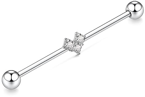 14G Industrial Piercing Schmuck Industrial Bar Silber Industrial Ohrringe Chirurgenstahl Conch Piercing Schmuck Knorpel Conch Ohrring Cube Zirkon Industrial Barbell 1 1/2 Zoll 38mm Body Jewelry