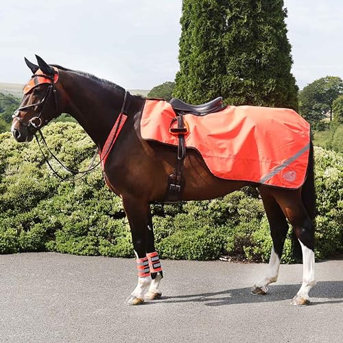 Masta Hi-Viz Waterproof Horse Exercise Sheet with Fleece Lining, Reflective Safety Strips for Visibility, 600D Oxford Weave, Fits Over Saddle - Orange - FULL