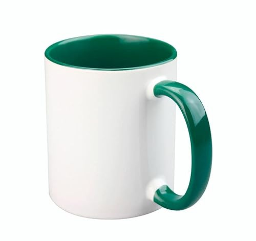 Craftelier - Tazza in ceramica con manico per sublimazione - | adatta per lavastoviglie e forno a microonde | Capacità: 350 ml - Dimensioni: 8 x 9,5 cm | Colore bianco con interno verde scuro
