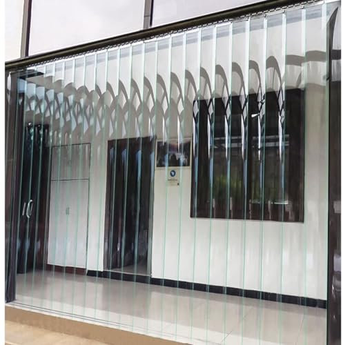 PJDDP Transparenter Streifenvorhang 1,7 mm dick PVC Lamellenvorhang, durchsichtige, wasserdichte Kunststoff-Vorhangstreifen für gewerbliche Walk-Lager,Garage,Tor,Tür,HxW,180X195CM