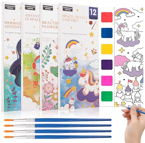 Niboken Aquarell Malbuch mit Wassertankpinsel für Kinder, DIY Wasserfarben Malpapier, Aquarell Zeichnungen Lesezeichen Taschen-Aquarellbuch von ab 3 Jahren, Meerjungfrau