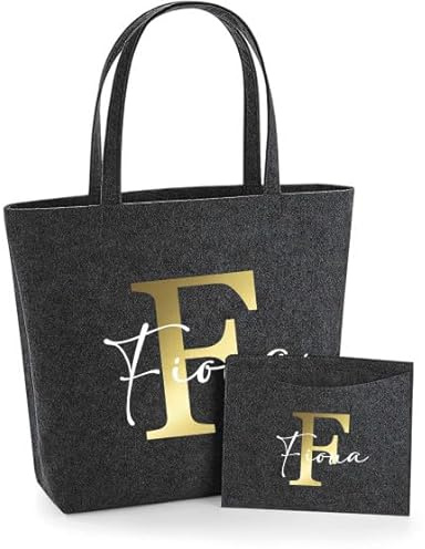AWASG Filztasche Damen-Tasche mit kleinem Etui - Bedruckt und Personalisiert mit Buchstabe Monogramm Name - Shopper Geschenk für Sie