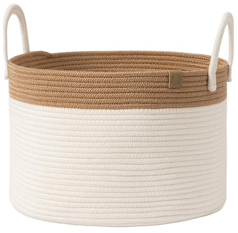 LA JOLIE MUSE Geflochtener Korb Baumwollseil Aufbewahrungskörbe - Großer Baumwollkorb, Wäschekorb für Decke, Kinderspielzeug,Korb S Wäschekorb für Kinderzimmer 32 Liter Beige