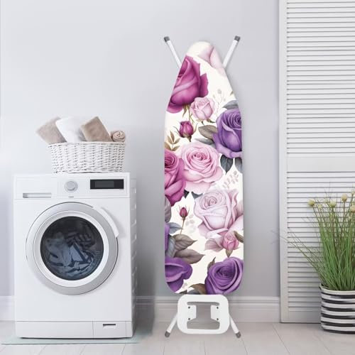 Poceacles Copriasse da stiro con stampa di rose e fiori, copertura standard in ferro con gancio e anello e bordo elastico, imbottitura spessa resistente alle bruciature e alle macchie, XL