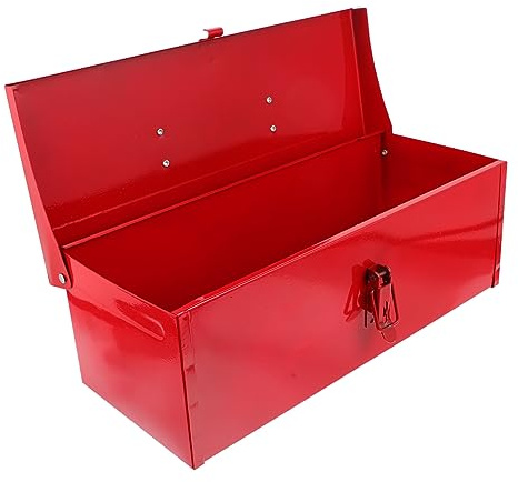 Gadpiparty Roter Stahlbox Werkzeugkasten aus Eisenblech Kleiner Reparaturwerkzeugkasten mit Schloss und Griff Stoßfest für Werkzeugaufbewahrung Zufälliger Stil