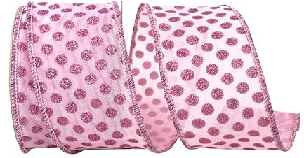 Reliant Ribbon Mesh Deluxe Schleifenband mit Glitzerpunkten, Drahtkante, Rosa