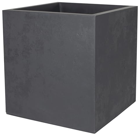 EDA - Pot Carré 50 cm Basalt - 57 L - Décor Imitation Béton - Utilisable à l'Intérieur et à l'Extérieur - Zone de Rétention d'eau pour Limiter l'Arrosage - 49,5 x 49,5 x H .49,5 cm - Gris Anthracite