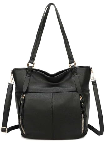 BagDesign Womens Stylish Large Tote Practical Shopper Handbag Shoulder Bag with Long Strap -BLACK