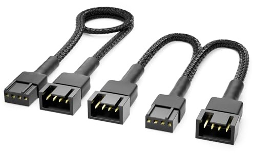 deleyCON 15cm PWM Lüfter Y-Kabel Set mit 30cm Verlängerung - Schwarz | Kurzes 15cm, PWM Lüfter Verlängerungskabel 30cm, Lüftersteuerung und Erweiterungskabel, Nylonkabel