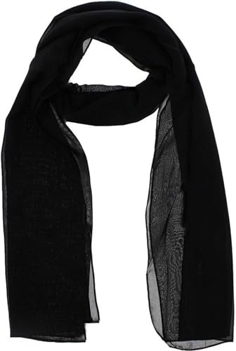 World of Shawls chiffong halsdukar wraps för bröllopsfest speciella tillfällen kvinnor vanlig hals halsduk mjuk huvudbonad flickor huvudduk genomskinlig sjal 45 x 160 cm, Svart, 90 x 190 Cms