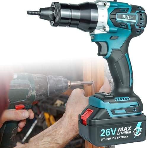 YANGYMM Pistola Remachadora EléCtrica AutomáTica, Pistolas para Tuercas Remachadoras AutomáTicas EléCtricas Resistentes, Kit de Herramientas para Remachadoras con BateríA,2200mah