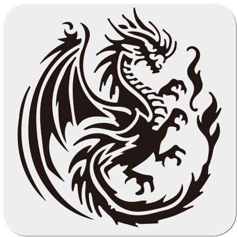 ORIGACH Drachen Schablonen Zum Malen Auf Holzwänden Wiederverwendbare Große Western Feuerdrachen Motiv Malschablonen Für Stoff Leinwand Fenster Möbel Heimdekoration