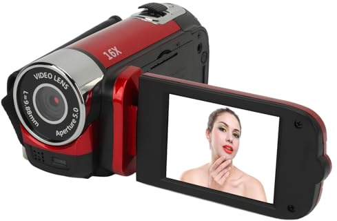 Appareil Photo Numérique 1080PD, Caméscope 16MP avec écran Rotatif de 2,4 Pouces, Enregistreur Vidéo HD Zoom 16X avec Lumière D'appoint, Caméra Vidéo Batterie Intégrée (Rouge)