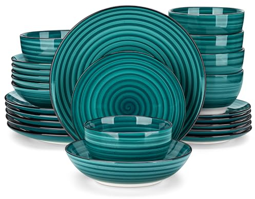 vancasso Candy 24 Piece Dinnerware Set, Double Sided Hand Painted Stoneware Dinner Set for 6 with 6 Dinner Plates, 6 Dessert Plates, 6 Soup Plates and 6 Bowl