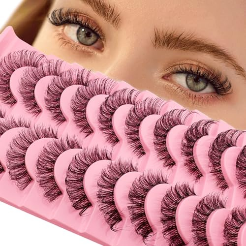 Lot de 10 paires de cils artificiels transparents - Oeil de chat - 15 mm duveteux - Aspect naturel - Effet naturel - S013