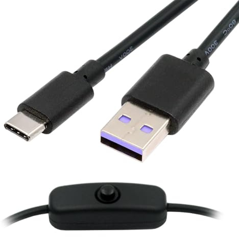 cablecc USB 2.0 Netzschalterkabel Typ-C auf Typ-A mit Ein-/Aus-Schalter-Taste USB-C für DC 5 V Schreibtischlampe, Ventilator, Kamera, 1,0 m