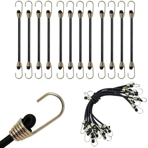 Expander Spanngurte Verstellbar Spanngummi mit Haken, Spanngurte, 25 cm Expander, 12er Set Gummispanner Vielzweck Gepäckspanner Schwarz Gummiseil für Outdoor Haushalt Gepäck Planen Dachträger