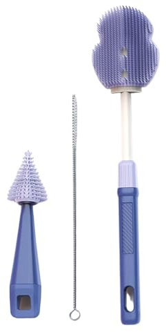 Bottle Cleaning Brush Set, Household Retractable Bottle Brush - Portable Kitchen Straw Brush Extra Long Handle Silicone Pacifier Brush for Baby Bottle, Bubbler Bottles