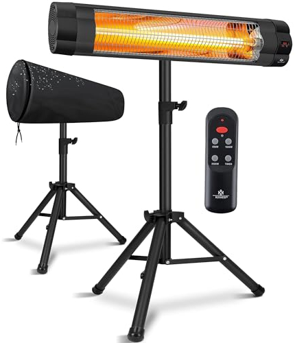 KESSER Stufa a infrarossi per terrazze, 2500 W, con telecomando, con custodia protettiva, supporto telescopico regolabile in altezza, fasciatoio, riscaldatore al quarzo a infrarossi