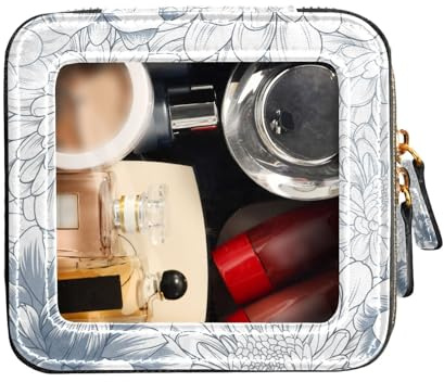 FRODOTGV Sacs de voyage pour articles de toilette - Petite trousse de maquillage transparente pour sac à main - Dahlia et chrysanthème - Trousse à maquillage grise et blanche avec fermeture éclair,