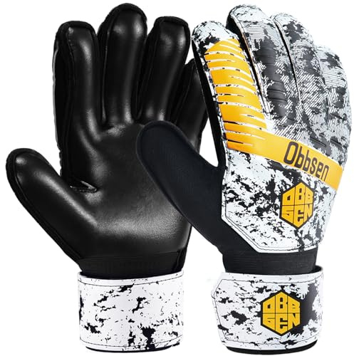 Obbsen Torwarthandschuhe für Kinder, Jugendliche und Erwachsene mit Fingersave-Schutz, Fußball Handschuhe Torwart fur Herren und Damen, Fussball Tormann Handschuhe die Starkem Grip