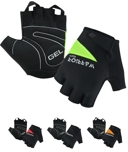 warrior gears Guantes de Ciclismo Medio Dedo - Guantes Ligeros para Bicicleta - Agarre Antideslizante, Acolchado de Gel - Guantes Cortos sin Dedos para Hombre (Verde-Negro, L)