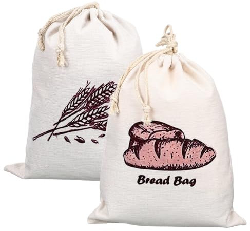 Cabilock 2pezzi Sacchetti Pane Lino Con Coulisse Riutilizzabili Per Conservazione Pane e Prodotti Da Forno Sacchetti Stoffa Traspiranti Per Fatto in Casa Verdura e Frutta Lavabili e Durevol