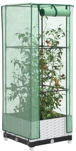 ShGaxin Hochbeet mit Gewächshaus-Aufsatz Rattan-Optik 40x40x123 cm, Palettenrahmen, Hochteich, Gemüsebeet, Kräuterregal Balkon, Blumenbeet, Kräuterspirale, Tomatenbeet, Pflanzhochbeet - 4015837