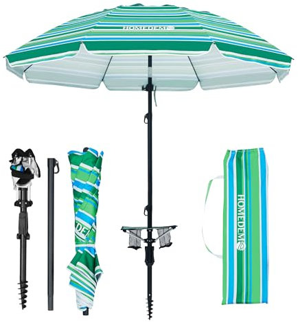 HOMEDEMO 7ft Heavy Duty High Wind Beach Umbrella With Foldable Table & Hook, UV 50+ Protection Waterproof Outdoor Sunshade Umbrellas With Handle Carry Bag For Patio Garden Pool Backyard