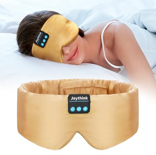Joythink sömnhörlurar Bluetooth sovmask silke pannband hörlurar bluetooth ögonmask för att sova på sidan mörkläggning mjuk sömn hörlurar musik barn ögon skydd champagne guld