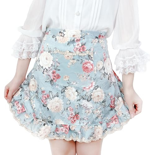 Waitress Apron - Floral Waitress Apron, Maid Apron, Waterproof Half-length Apron With Pocket, Waist Apron With Pockets, Apron Maid, Ladies Waist Apron, Green Waist Skirt For Household Restaurant Work