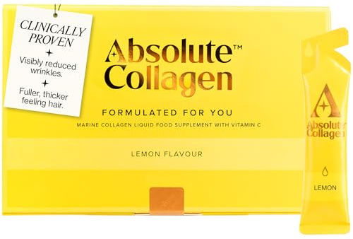 Absolute Collagen Marine Liquid Collagen Supplements for Women | New Lemon Flavour, Supports Skin, Hair Strength, Nail Health | 8,000mg Hydrolysed Marine Collagen per Sachet, Vitamin C | 14 Sachets