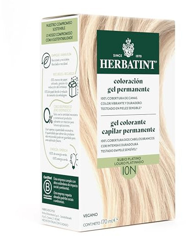 Herbatint Coloración Capilar en Gel 10N Rubio Platino - 170 ml | Sin Amoníaco, Cobertura Óptima de Canas | con 8 Extractos Orgánicos, Ideal para Pieles Sensibles