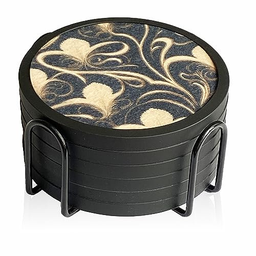 Lot de 6 dessous de verre absorbants pour boissons avec support - En silicone avec insert en feutre doux (10,9 cm - Avec support de 10,9 cm, motif floral double face)