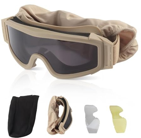 equlup Occhiali Da Locusta Del Deserto, Occhiali Da Deserto Antivento Antisabbia Color Cachi Esterno Antivento a Prova Di Sabbia Con 2 Lenti per Uomo Donna Moto Sci Ciclismo