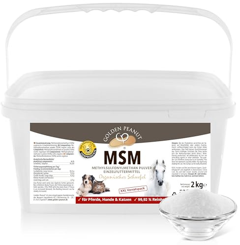 GOLDEN PEANUT MSM metylsulfonylmetan pulver 2 kg för djur, renhetsgrad 99,92 %, organisk svavelförening, utan flödeshiälpmedel