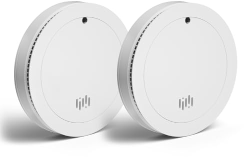 Ruan Ultrathin Smoke Alarms for Home, 10-Year Battery Smoke alarm，Easy installation Fire Alarm, Silence Button Smoke Detector, Conforms to EN 14604 Standard 2 Pack