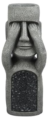 Whbbbj Jardinière en résine avec tête de l'île de Pâques, Statue moaï d'extérieur, décoration avec éclairage Solaire, for Cour, Jardin, terrasse(B)