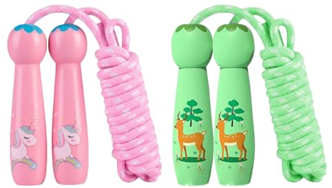 TVSVKWE 2 Pieces Children's Adjustable Skipping Rope, Sports and Fitness Supplies, Students' Skipping Rope Exercises, and Sports Equipment (Pink, Green)