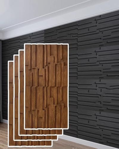 Panneaux Muraux 3D Lot De 2, 4 Ou 6 Panneaux Muraux 3D à Lattes pour Décoration Intérieure, Panneaux de Revêtement Mural en Bois pour Cuisine Extérieure, Revêtement Acoustique Découpable de 1,2 Cm(Bro