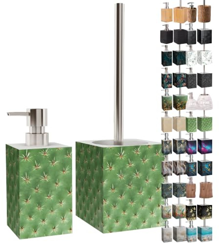 Sanilo Set de baño, Muchos dispensadores de jabón y escobillas Bonitos para Elegir, diseño Moderno y Elegante (Cactus)