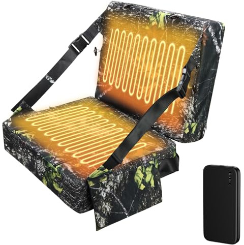 Fisoceny Heated Hunting Seat Cushion Pad Thermal Hunting Seat with 10000 mAh Power Bank Adjustable Temperature Hunting Hot Seat Cushion for Tree Stand,Bleacher,Sport with Backrest,Green