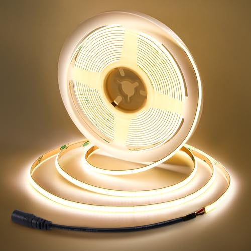 BERIXDEEP 5mm COB LED Streifen 5m, 24V, 400LEDs/m, 4000K, Ohne Netzteil | Naturweiß LED Strip Dimmbar für Küchenschrank, Regal und Kleiderschränke, Durchgehende Licht, 10w/m, CRI 92+, 95lm/w