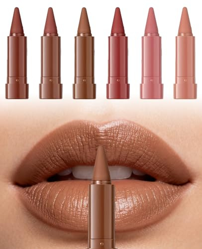 hommova 6Pcs Lip Liner and Lipstick Set, Waterproof Long Lasting Gradient Lipliner Matte Lipstick Combo for Women