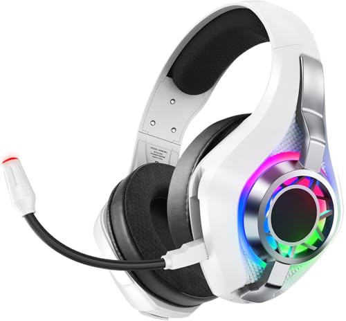 Aumotop Casque de Jeu sans Fil 2,4 GHz avec Communication Claire et Son Surround 7.1 pour un Jeu Compétitif, Casque de Supra-auriculaire pour les Joueurs Mobiles (Blanche)