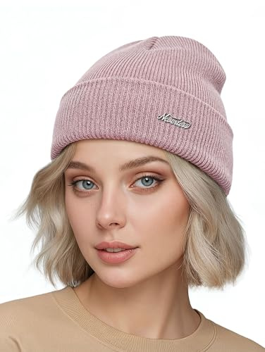 Neverless® Damen Strickmütze Mütze Merinowolle Wollmütze ungefüttert Feinstrick mit Umschlag ohne Bommel Rosa Unisize