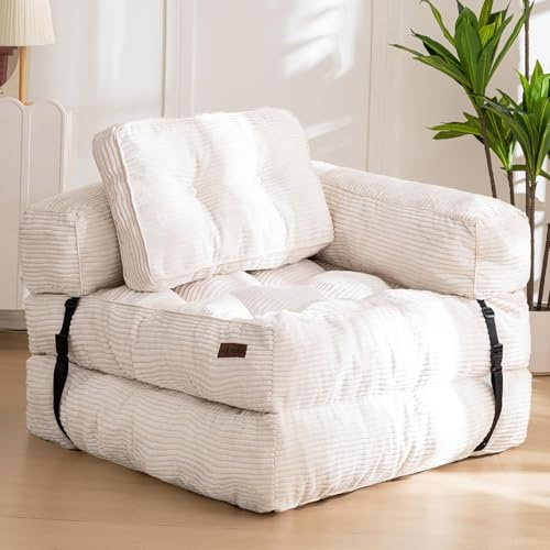 MAXYOYO Faltbares Schlafsofa,Cord Umwandelbarer Sofa Bett Schlafsessel mit Kissen,160x80 cm Komfortable Schlafcouch Bodensofa-Lounge für Schlafzimmer Wohnzimmer