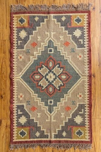 Ripaz Vogue - Tappeto artigianale in iuta di lana per soggiorno, fatto a mano, aspetto rustico, 120 x 180 cm